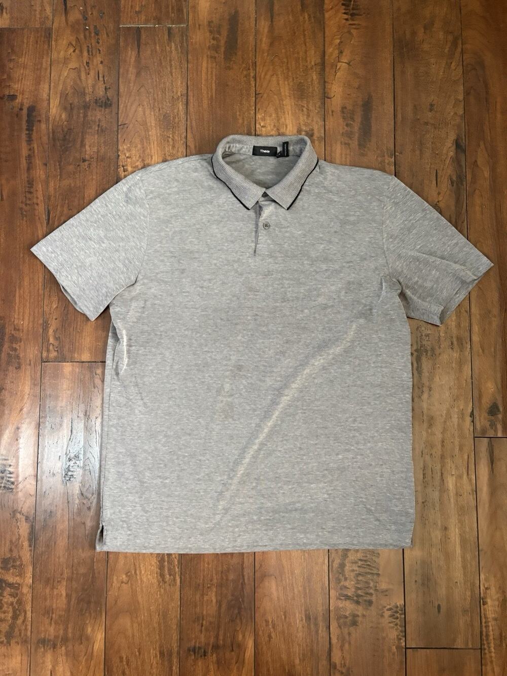Theory Polo Shirt Mens L Gray Golf Knit Soft Casual Lightweight 100% Pima Cotton